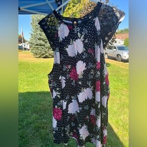 Torrid Black Floral Dress with Lace Accents